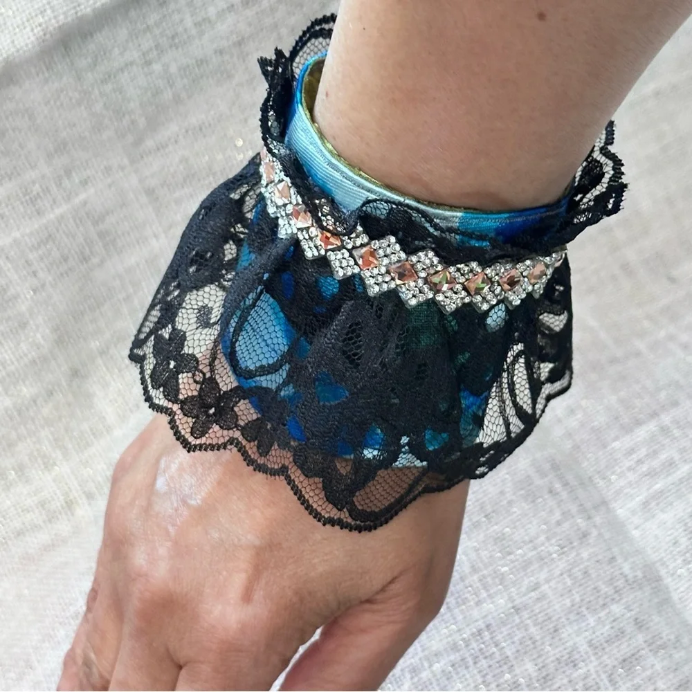 RUBYRUDI Cuff Bracelet Handcrafted OOAK Fabric Embellished Artisan Wearable Art